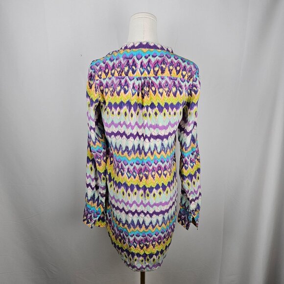Haute Hippie Tunic Top or Dress XS 100% Silk Purple Blue Button-Up Ikat Print - Picture 4 of 10